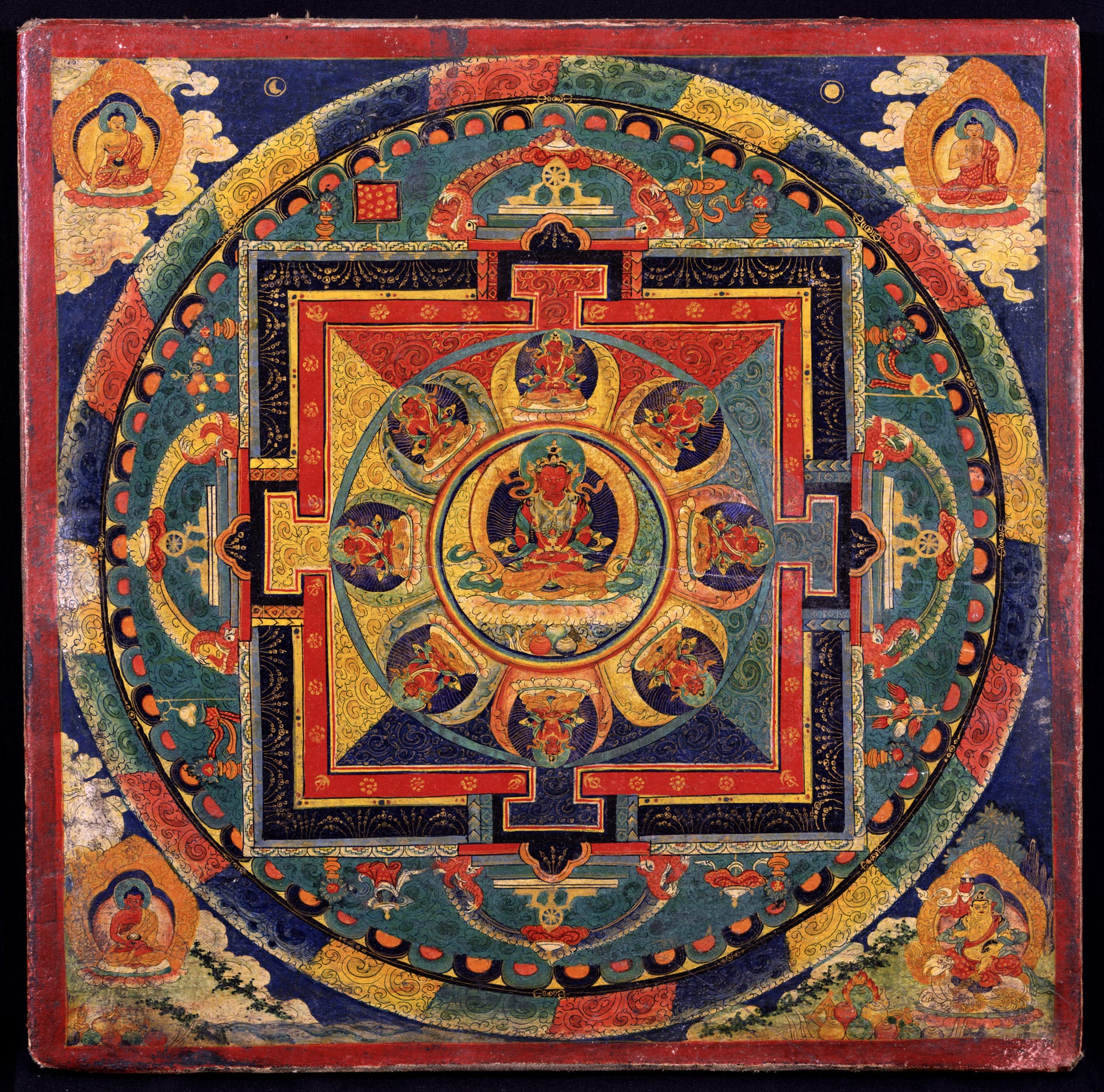 Mandala of Amitayus Tibet; 19th century Pigments on wood 12 1/4 x 12 1/4 x 1 1/2 in. Rubin Museum of Art, F1997.36.2 (HAR 553) (click to enlarge)