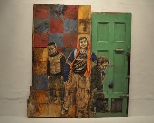 A work by Swoon in one of Wynwood Walls' main warehouse gallery