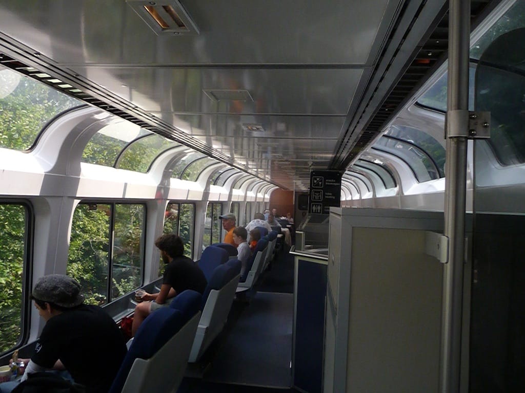 The observation deck becomes the train's Twittersphere: a common public space. It's a perfect place to read, write, play cards, make phone calls (there are outlets at most seats) and meet new people. And importantly, it's a space to think.