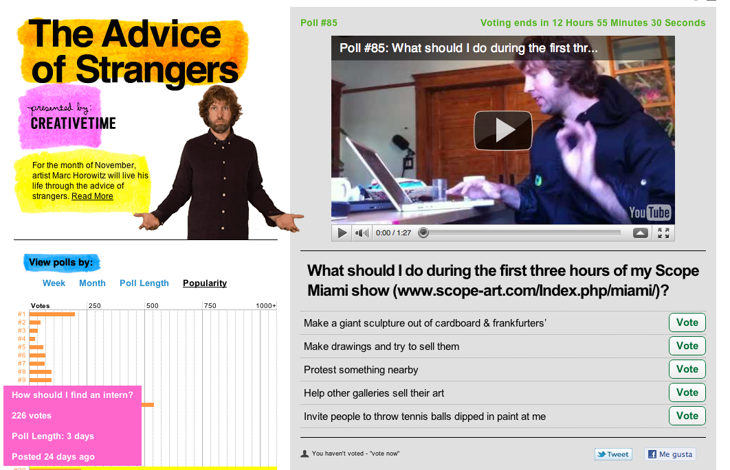 The voting screen for The Advice of Strangers