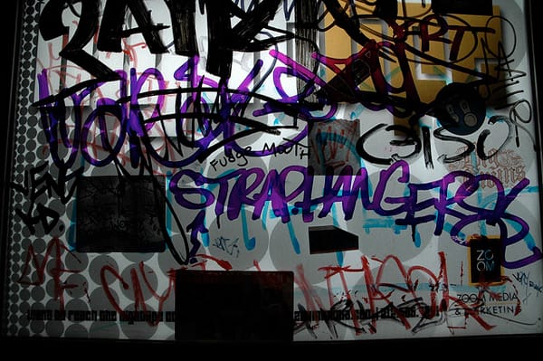Graffiti on the walls of Wreck Room on Flushing Avenue, Bushwick, Brooklyn
