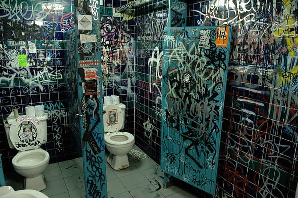 A view of the bathrooms at Wreck Room, Bushwick, Brooklyn