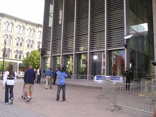 The local news station set up shop in the Grand Rapids Art Museum.