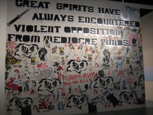 E. Claire Acuda Bandersnatch, Jeremy Novy, Jessica Hess, Nite Owl, "Untitled," 2012, group stencil installation. (photo by author)