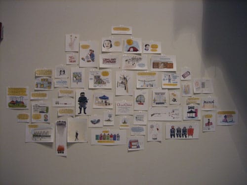 Susie Cagle, "Occupied Oakland, An Illustrated History," 2011-2012, watercolor on paper, dimensions vary. (photo by author)