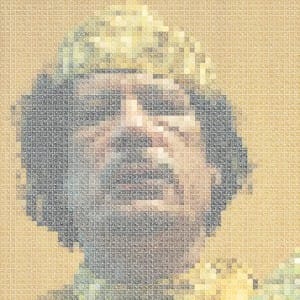 DataSpaceTime's QR code portrait of Qaddafi points to YouTube videos. Image courtesy Microscope Gallery.