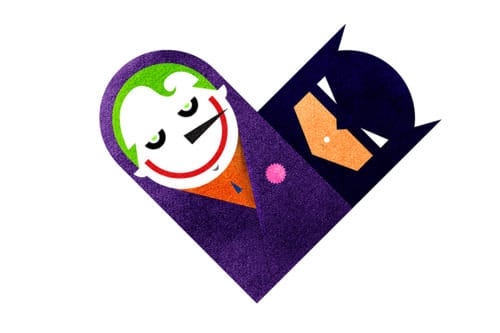 Dan Matutina's "The Joke & The Bat" is part of his Versus/Hearts series on Tumblr. Image via versushearts.tumblr.com.