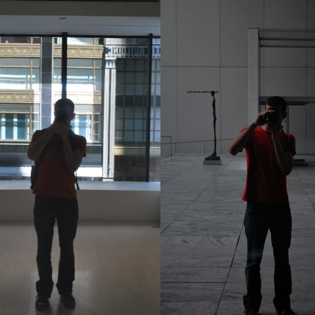 A piece by Robert Irwin and a window.