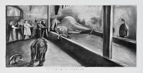 Sue Coe, "Strangling an Elephant"