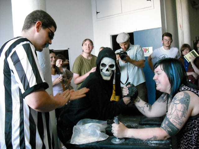 Ginger Shulick arm wrestling Chester Zecca