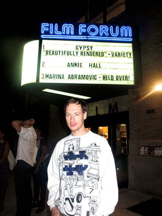Artist Conrad Ventur in front of Film Forum