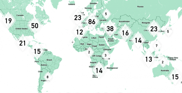 Screen shot of the interactive map on the Spaces Directory.