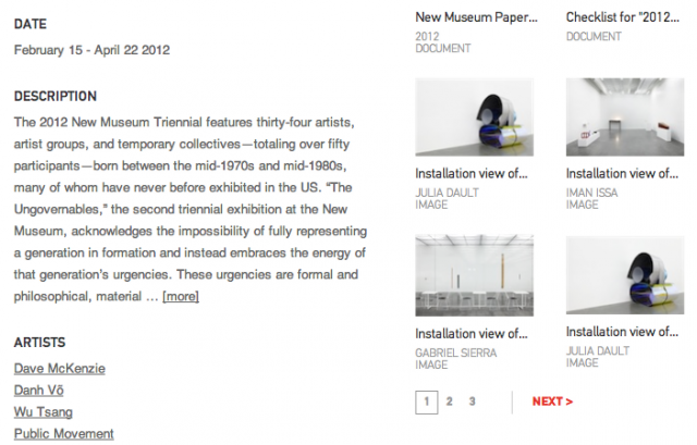 Screen shot of The Ungovernables: 2012 New Museum Triennial from the new Digital Archive.