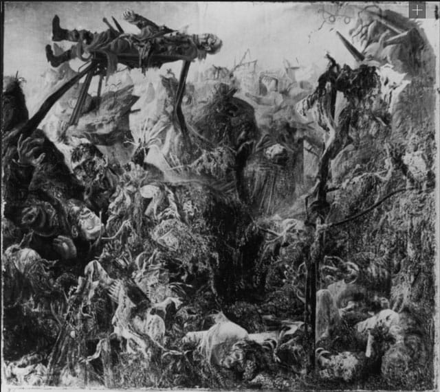 A photograph of Otto Dix's "The Trench" (1920–23)