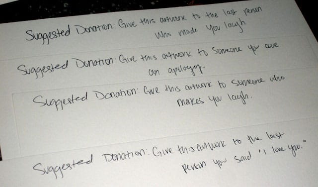 Suggested donations for the backs of prints