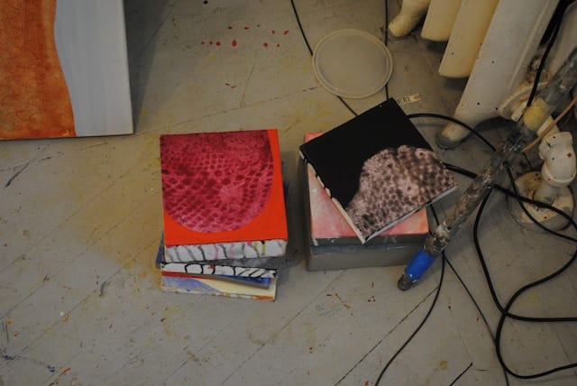 Stacks of Rosenblat's small paintings