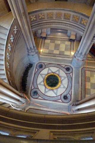 Installation view, Chrysanne Stathacos, "Rose Mandala Mirror (three reflections for HHDL)"