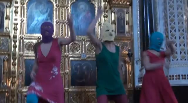 Screen shot from the Pussy Riot video of the controversial performance inside the cathedral in Moscow