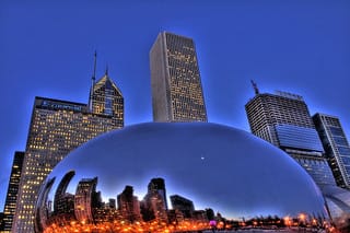 Anish Kapoor's" Bean" and some Chicago skyscrapers (photo via flickr.com/papalars)