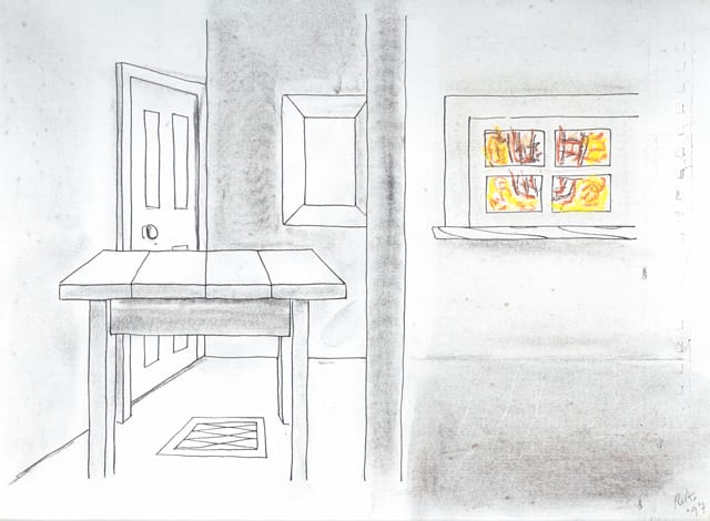 Richard Artschwager, "Six Objects" (1997), charcoal and oil pastel on photocopy, 8 1/2 x 11 inches