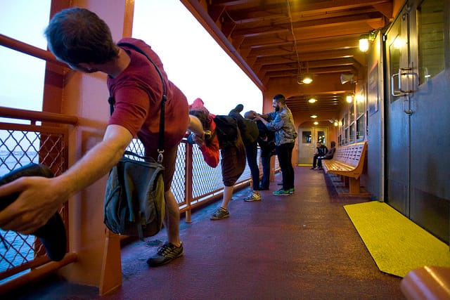 Miguel Gutierrez working with participants on his second Sensewalk. (He led four.) (image via Flickr/Elastic City)