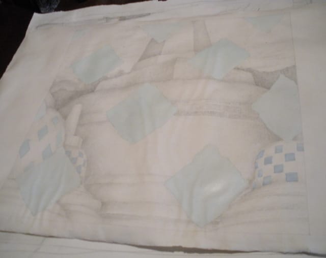 Water stains on one of Goldring's drawings