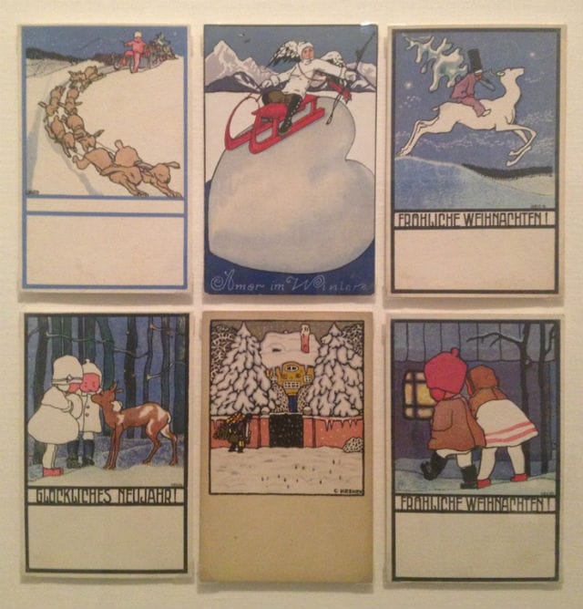 Anton Velim's holiday postcards, left and right 