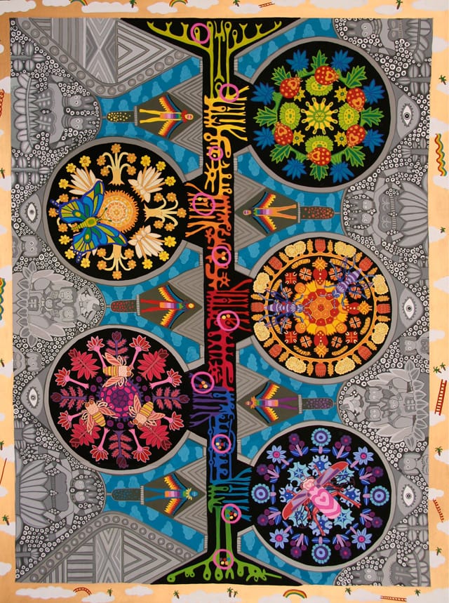 Saya Woolfalk, "Pages from the book Empathetic Plant Alchemy: Pollinators and Plants Used in the Merger of Plant and Human DNA" (2011), gouache on paper