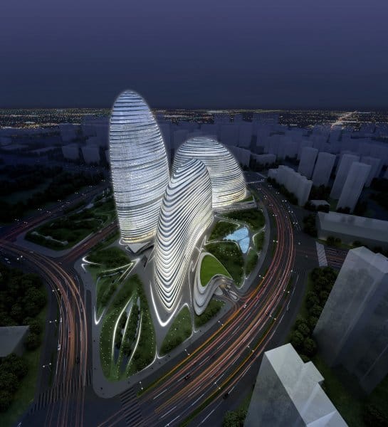 Zaha Hadid's under-construction SOHO complex in Beijing (Image courtesy Zaha Hadid Architects)