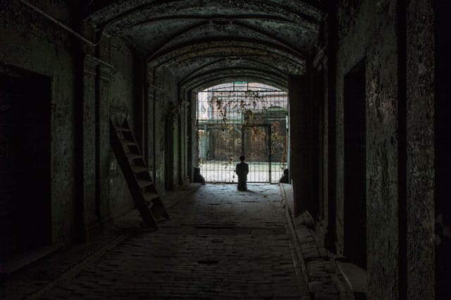 Installation view, Maurizio Cattelan, "HIM," in the former Warsaw Ghetto