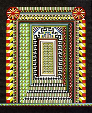 Edie Fake, "Gateway (for Mark Aguhar) (Palace Door - calloutqueen)" (2012), ballpoint pen, ink, and gouache on paper, 17 x 14 inches (click to enlarge)