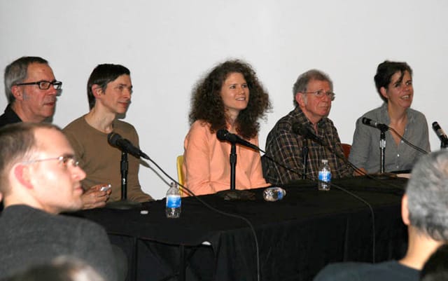 The panel, from left to right: Raphael Rubinstein, Merlin James, Dana Schutz, Richard Shiff, and Katy Siegel(all photos by the author for Hyperallergic unless otherwise noted)