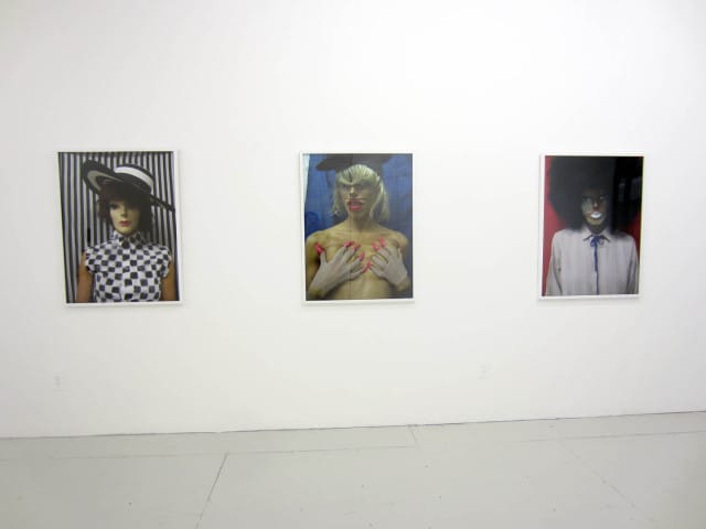 Installation view of Narcissister is You featuring Untitled (black and white checker), Untitled (pink nails) and Untitled (afro), 2012