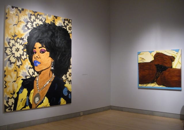 Installation view, "Mickalene Thomas: Origin of the Universe" at the Brooklyn Museum, with "Origin of the Universe 1" (2012) on right