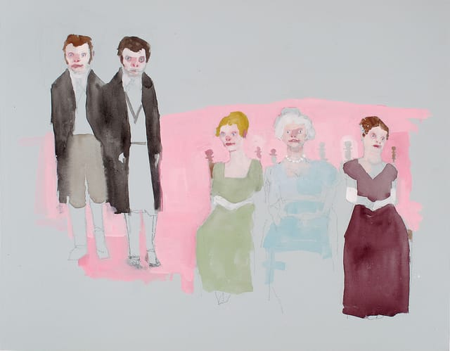 Jennie Ottinger, "No Thanks (scene from Pride and Prejudice)" (2011), gouache and graphite on paper, 11 x 14 inches