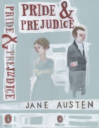 Jennie Ottinger, "Pride and Prejudice (book cover)" (2011), gouache and graphite on paper (cover), summarized and hollowed book (click to enlarge) (all images © Jennie Ottinger, via Flickr/johanssonprojects unless otherwise noted)