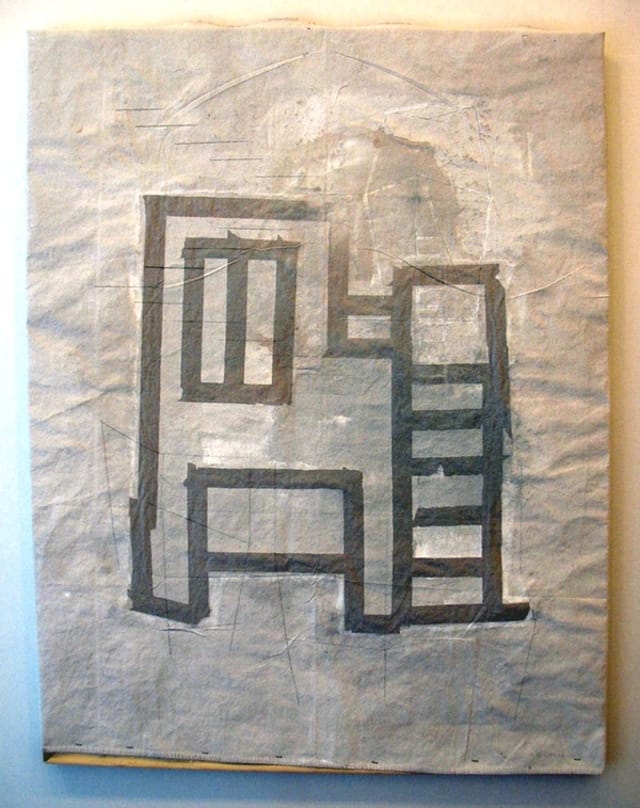 Sharon Butler, "Underpainted HVAC" (2013). Gesso, metallic pigment and binder on linen tarp, 48 x 48 inches.