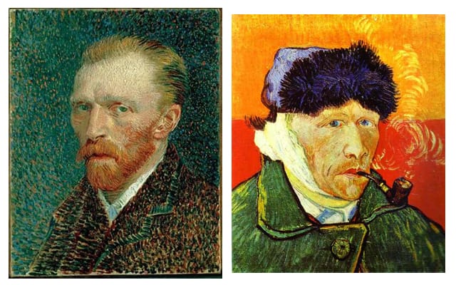 Vincent van Gogh, 1887 self portait, "Self-Portrait with Bandage and Hat" (1887) (Images via Wikipedia.org)