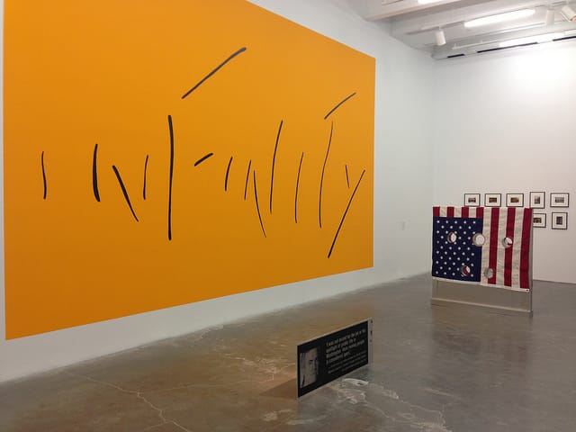 Left, Jessica Diamond's "Tributes to Kusama: Infinity" (1992/93); right, Cady Noland's "Gibbet" (1993/94)