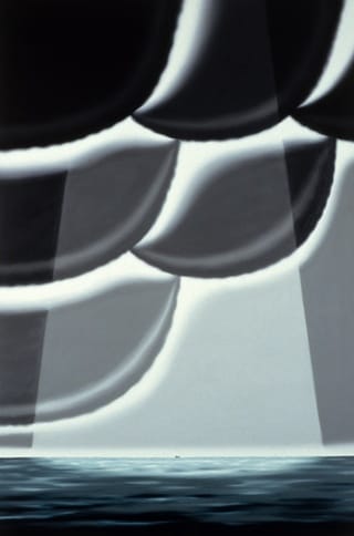 Roger Brown, "Arrangement in Blue and Gray: The Artist and His Friend Fishing", 1985. Oil on canvas, 72 x 48 inches. Courtesy of DC Moore Gallery, New York.