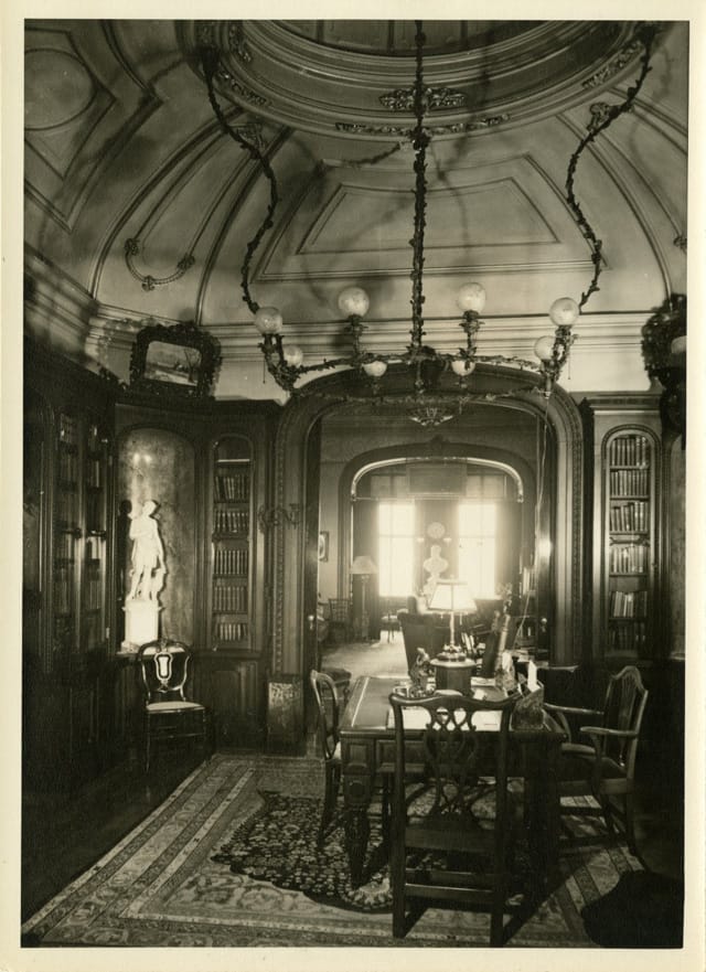Unknown photographer, "View of Library, Miss Harriet White's house, 2 Pierrepont Place, Brooklyn N.Y."