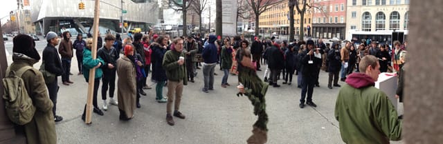 A panorama of the crowd gathering at the start of the rally