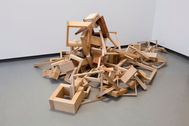 Environmental Services, "Darren's Wood/My Chain" (2013). Hardwood, plywood, mdf, glue, dimensions variable. Photo: Carly Gaebe.