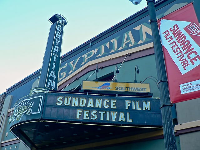 The marquee of the Egyptian Theater in Park City (all photos by the author of Hyperallergic)