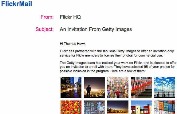 What an invitation from Getty/Flickr looks like.