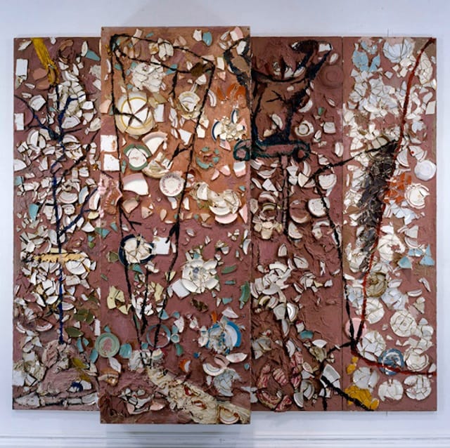 Julian Schnabel, "The Patients and the Doctors" (1978). Oil, plates and Bondo on wood. (Image via julianschnabel.com) 