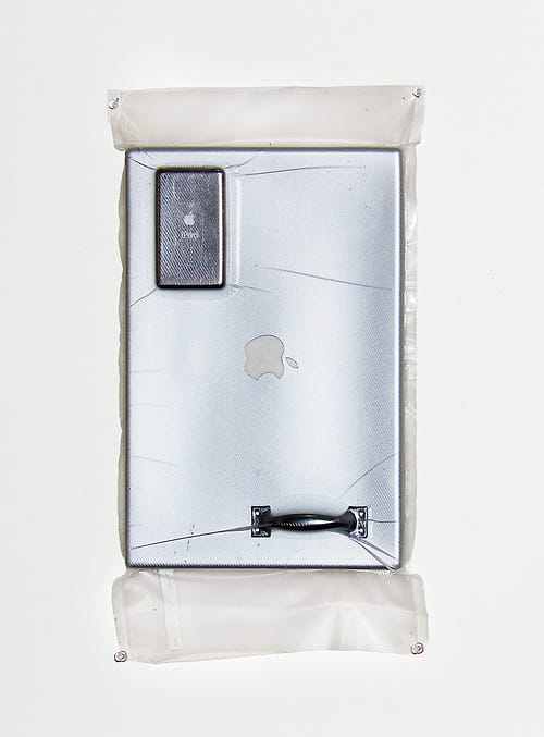 Brad Troemel on The Jogging, vacuum sealed delicious MACBOOK with handle and IPOD (waterproof for moisture) Happiness when fun (2013)