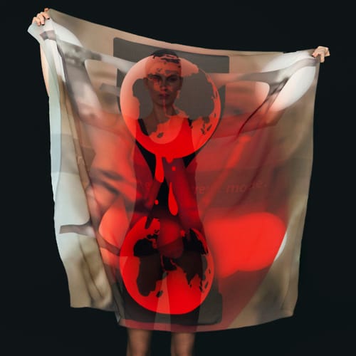 A Wikileaks scarf by Metahaven, featuring their logo (Image courtesy Metahaven)