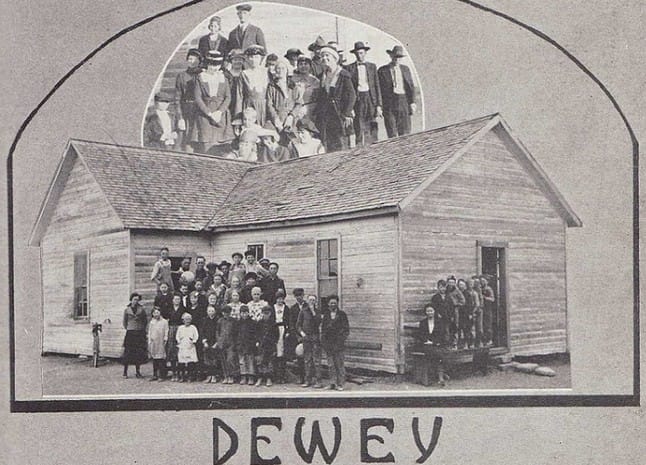 One of the many schools named for Dewey in the early 1900s, this in Taylor County Texas, pictured in 1922 (source.