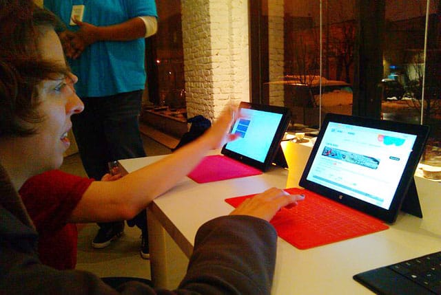 Guests trying out the new (all photos by the author for Hyperallergic)